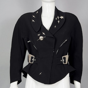 Vintage Iconic THIERRY MUGLER PARIS Planet Stars Metal Studded Peplum Jacket