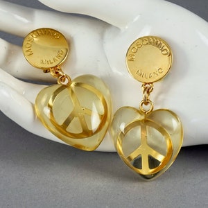 Vintage MOSCHINO Lucite Heart Peace Sign Novelty Dangling Earrings