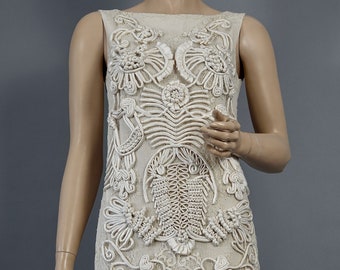 Vintage CHRISTIAN LACROIX Silk Soutache Lace Ecru Dress