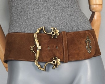 Vintage MOSCHINO REDWALL Door Knocker Key Hole Wide Brown Leather Suede Belt