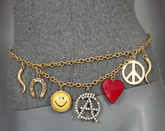 Vintage Iconic MOSCHINO Love Peace Smile Charm Belt