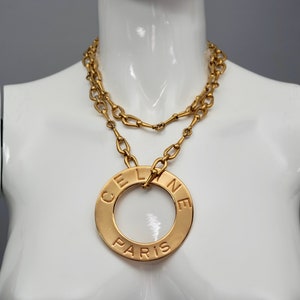Vintage Massive CELINE PARIS Logo Medallion Pendant Chain Necklace