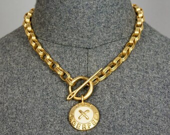 Vintage 1995 KARL LAGERFELD Logo Button and Needle Chain Necklace