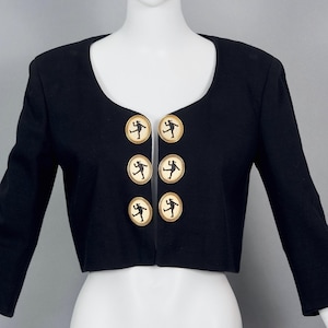 Chaqueta blazer corta vintage MOSCHINO con botones de perfil grandes, económica y elegante.