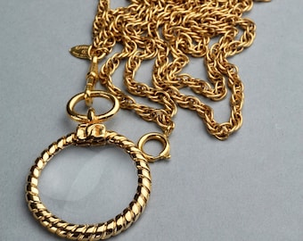 Collar de cadena ultra larga con lupa Torsade y logotipo vintage de Chanel
