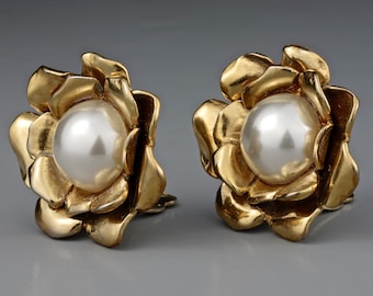 Vintage YVES SAINT LAURENT Ysl Flower Pearl Earrings