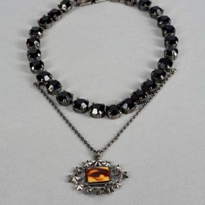 Vintage JEAN PAUL GAULTIER Eye Stars Novelty Black Rhinestones Gothic Necklace