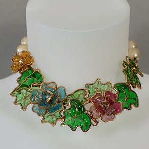 CHANEL MAISON GRIPOIX Poured Glass Flowers and Baroque Pearls Choker Necklace