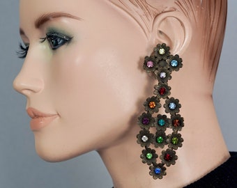 vintage Massive SCOOTER PARIS boucles d'oreilles pendantes bijoux fleurs