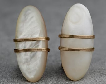 Vintage YVES SAINT LAURENT Ysl Modernist Oval Nacre Earrings
