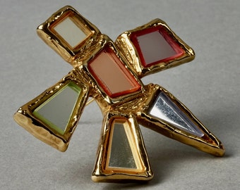 Vintage Massive CHRISTIAN LACROIX Geometric Mirror Star Brooch