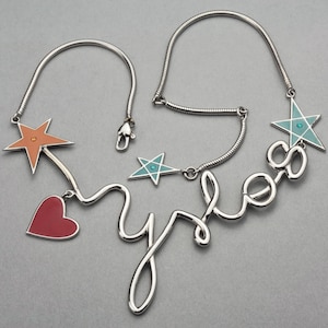 Vintage YVES SAINT LAURENT Ysl Logo Cursive Pop Heart Star Necklace