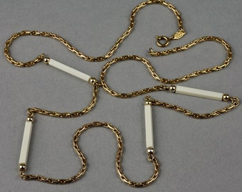 Vintage 1975 CHRISTIAN DIOR White Bar Long Chain Necklace