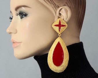 Vintage Massive VALENTINO Red Enamel Dangling Earrings