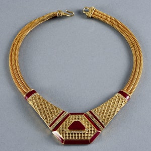 Vintage BALENCIAGA Art Deco Red Enamel Rhinestone Necklace