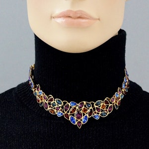 Vintage YVES SAIT LAURENT Ysl by Robert Goossens Heart Multi Coloured Rhinestone Choker Necklace