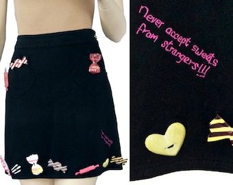 Vintage MOSCHINO "Never Accept Sweets from Strangers!" Candy Embellished Skirt