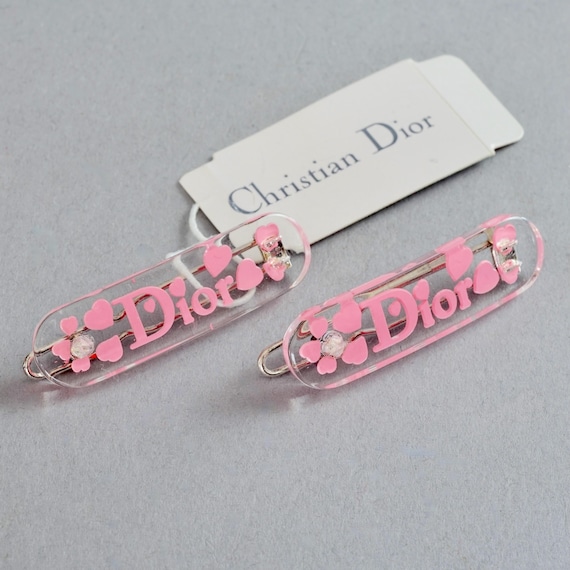 Vintage CHRISTIAN DIOR Y2K Pink Heart Lucite Pair of Hair Clips - Etsy