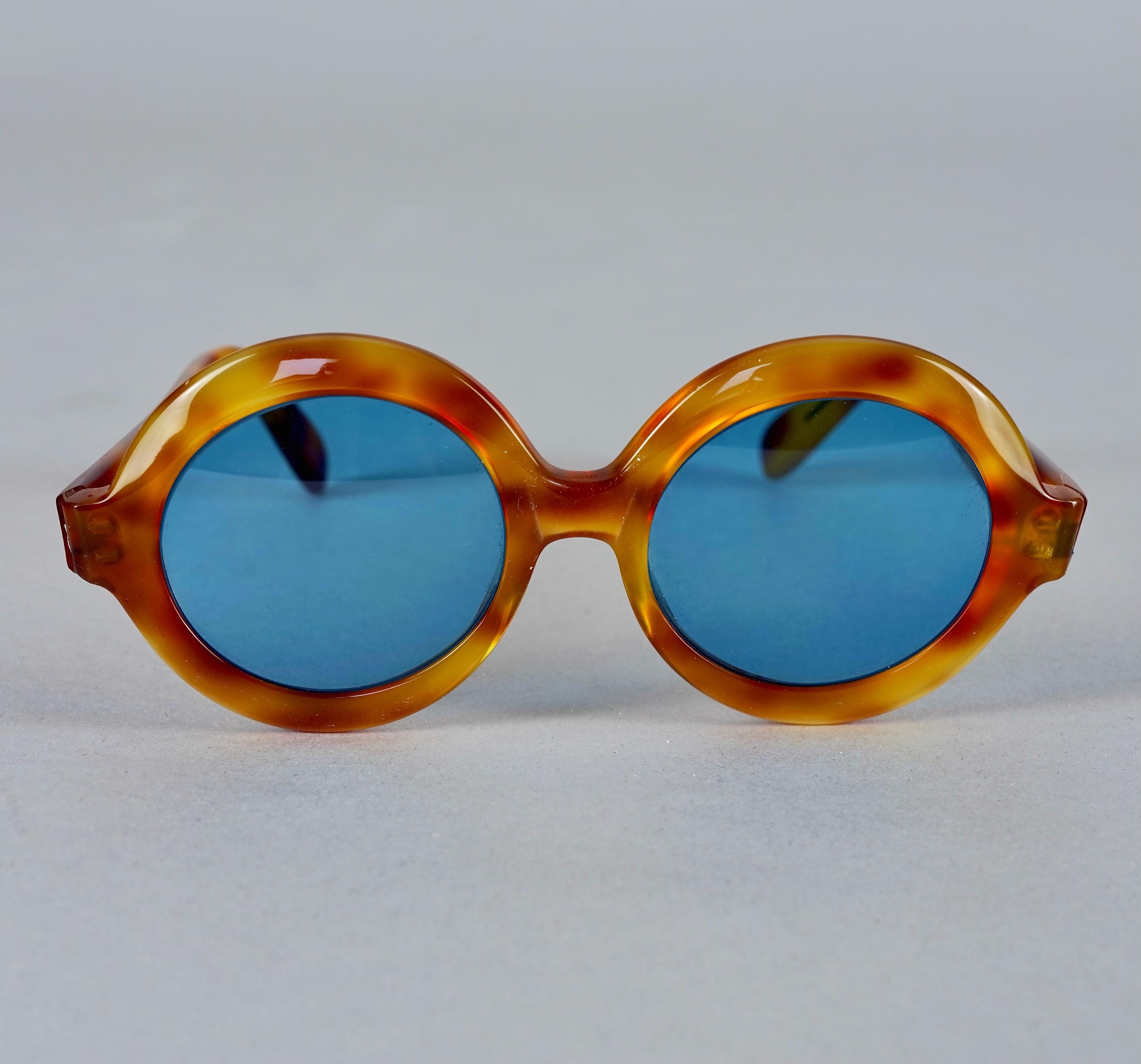 Vintage 1960s PIERRE CARDIN Light Tortoiseshell Blue Lenses Round
