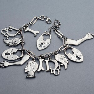Vintage CHRISTIAN DIOR by GALLIANO Figural Charm Silver Bracelet