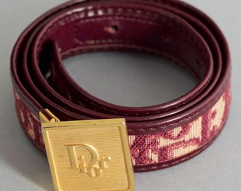 Vintage CHRISTIAN DIOR Oblique Logo Monogram Burgundy Belt - Etsy