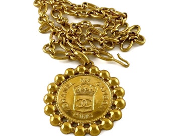 Vintage RIHANNA CHANEL Logo Heraldic Seal Medallion Necklace