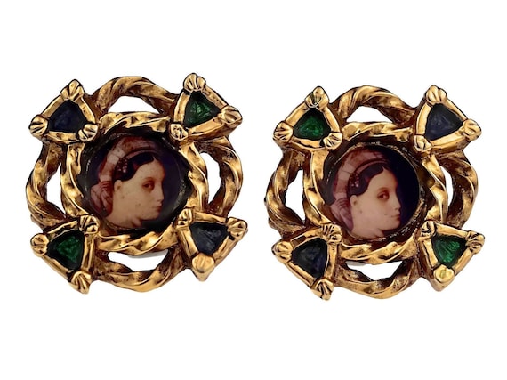 Vintage FREDERIC VOLLE PARIS Portrait Cameo Earrings