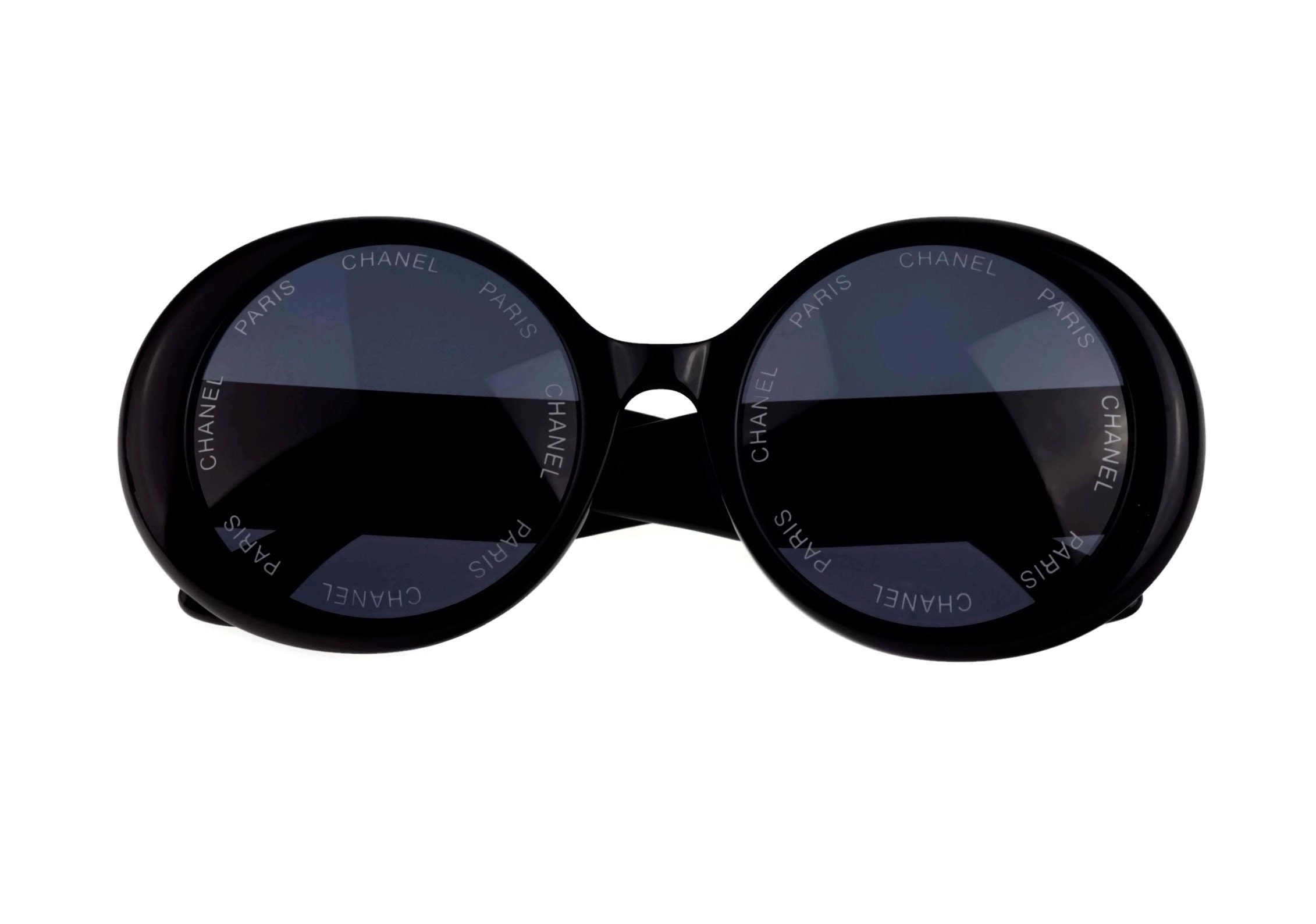 Vintage 1993 Iconic CHANEL PARIS CC Logo Round Black Sunglasses