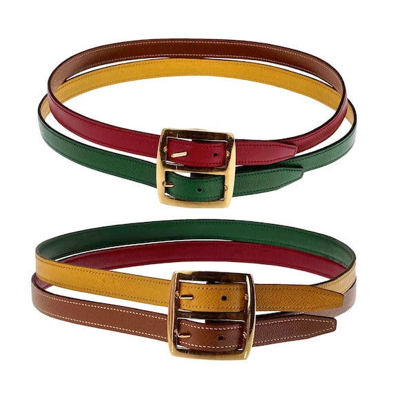 Vintage HERMES Reversible Pop Colour Double Strap Belt - Etsy Vintage HERMES Reversible Pop Colour Double Strap Belt - Etsy
