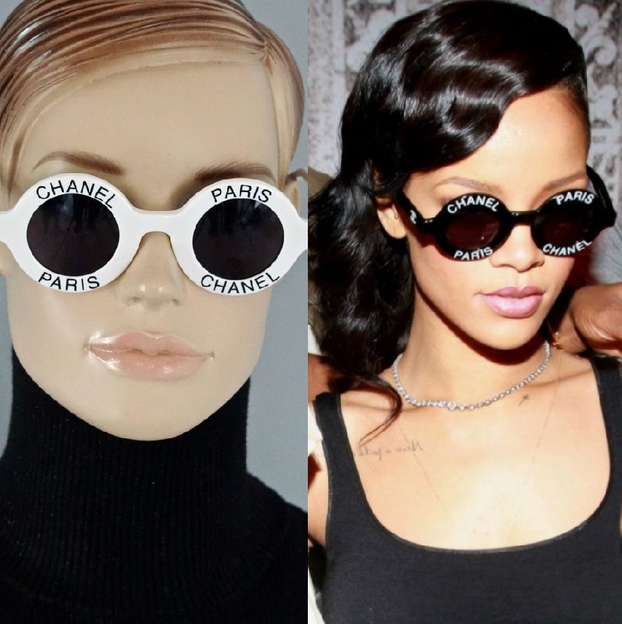 Vintage 1993 Iconic CHANEL PARIS Round White Sunglasses For Sale