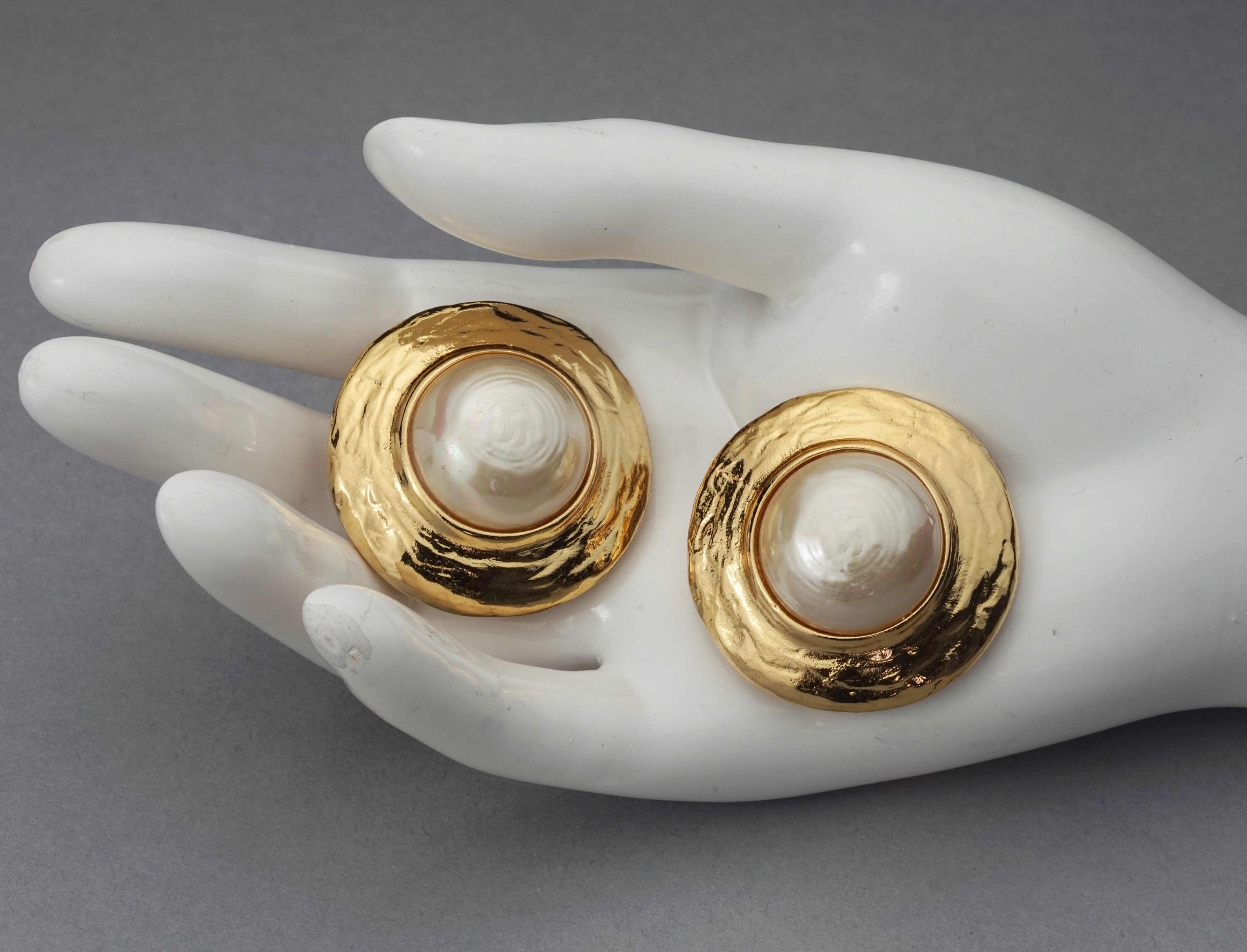 Vintage YVES SAINT LAURENT Ysl Pearl Textured Disc Earrings