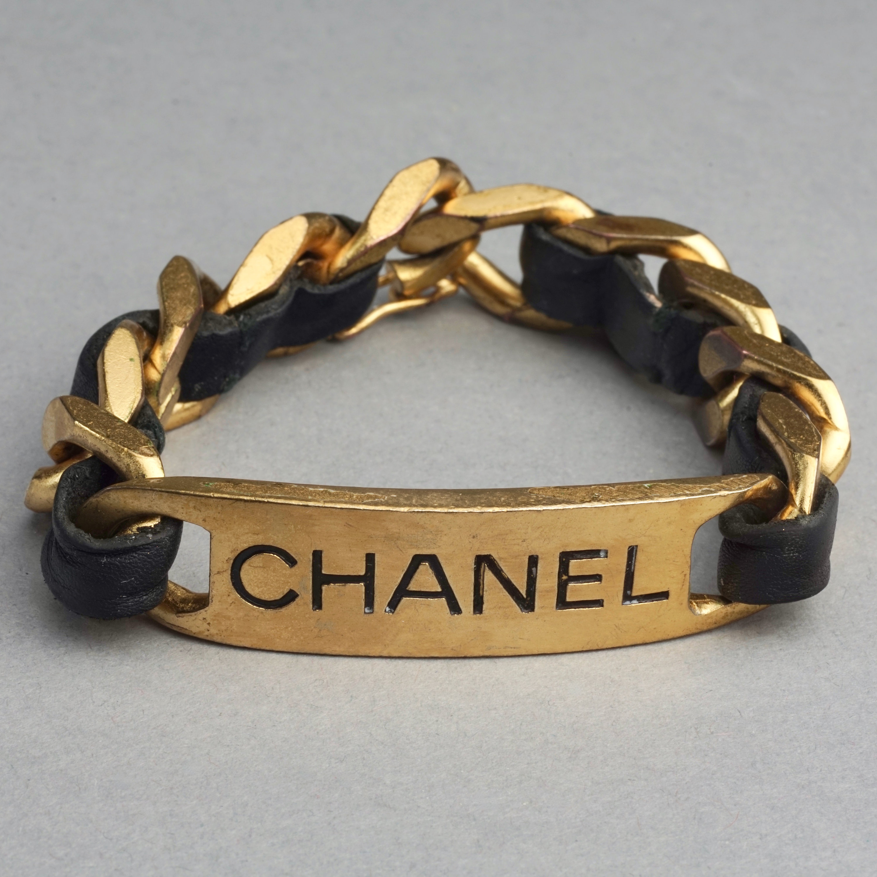 Vintage 1995 CHANEL ID Plate Leather Chain Bracelet - Etsy