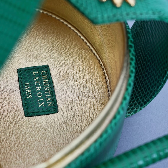 Vintage CHRISTIAN LACROIX Logo Sun Green Leather Top Handle