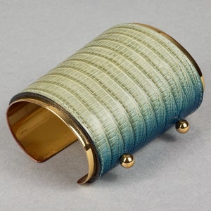 Vintage YVES SAINT LAURENT Ysl Blue Ombre Embossed Leather Cuff Bracelet
