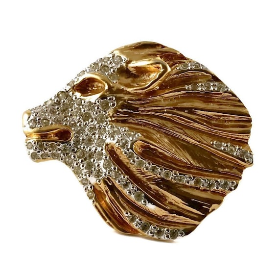 Vintage YVES SAINT LAURENT Lion Rhinestone Sculptured Brooch