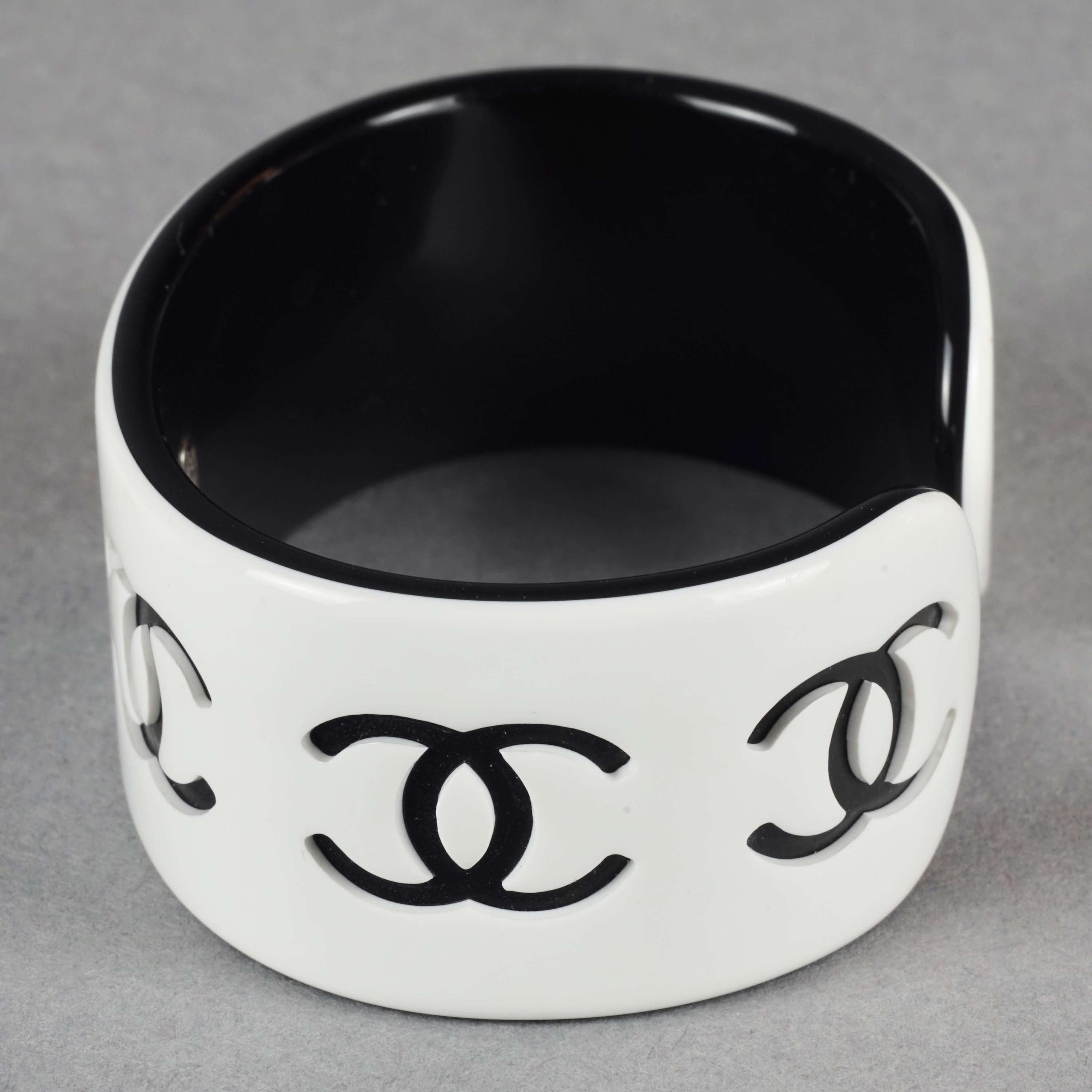 Vintage CHANEL White and Black CC Logo Perspex Cuff Bracelet - Etsy