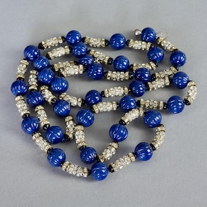 Vintage CHANEL GRIPOIX Blue Ball Rhinestones Studded Long Necklace