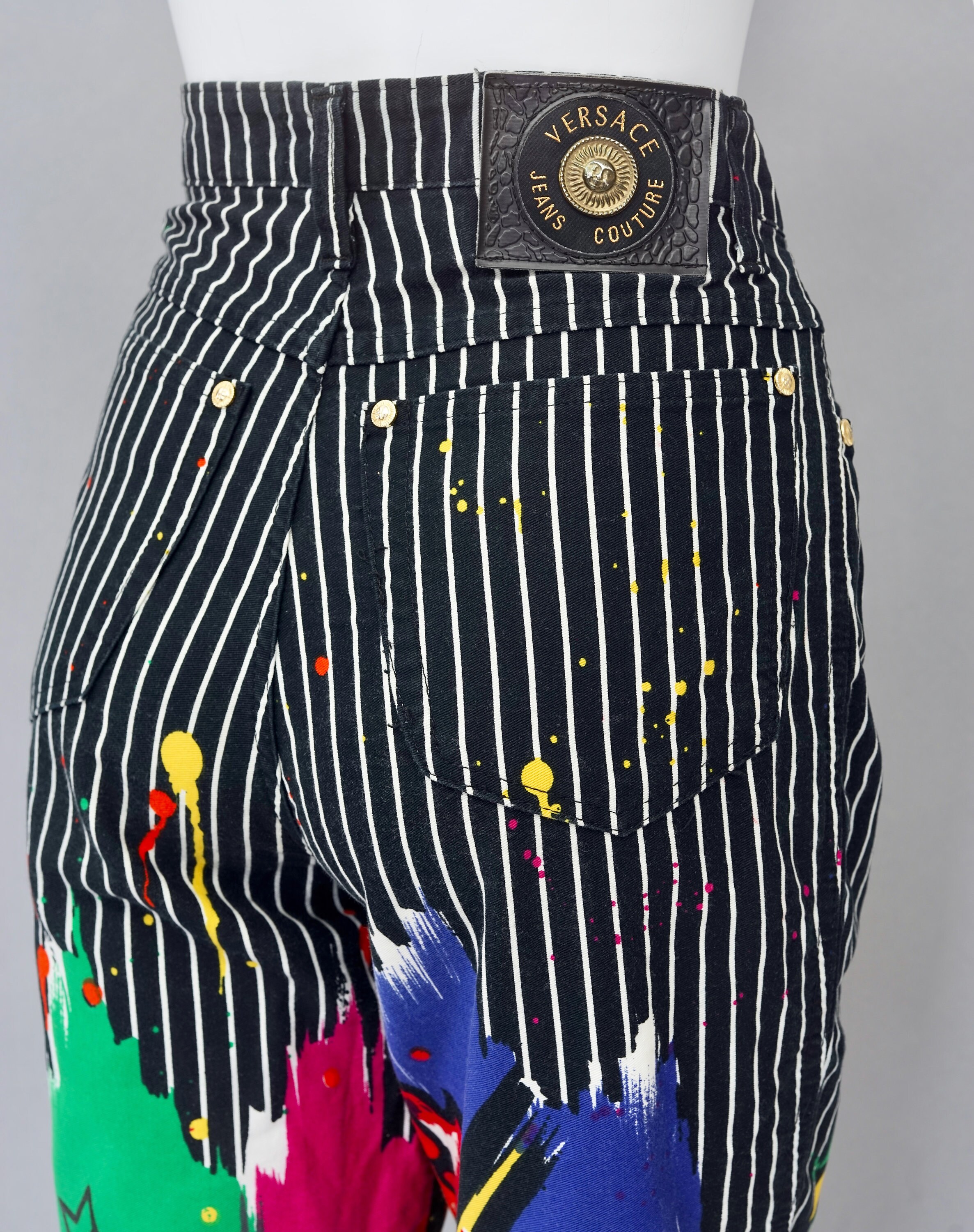 Vintage 1990s VERSACE JEANS COUTURE Pop Art Graffiti Stripe Jean