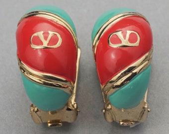 Vintage VALENTINO V Logo Enamel Earrings