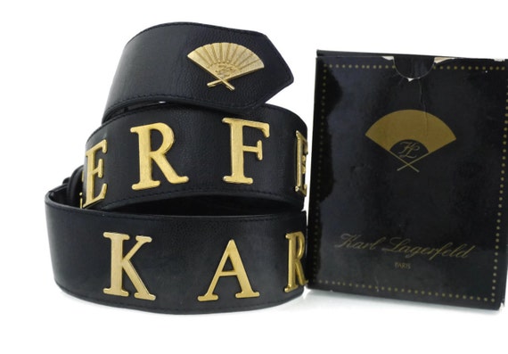 Vintage 1990s Karl Lagerfeld Black Leather Belt w/ Gold-Tone Metal Fan France Karl Lagerfeld Black Leather Belt - Etsy main image 3