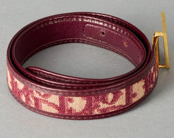 70\'s DIOR Burgundy Leather Lacing Belt Vintage Logo Gold Strappy Retro Vintage CHRISTIAN DIOR Oblique Logo Monogram Burgundy Belt  main image 2