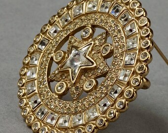 Vintage YVES SAINT LAURENT Ysl Star Rhinestone Medallion Disc