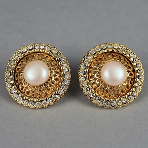 Vintage MOSCHINO Rhinestone Pearl Disc Earrings