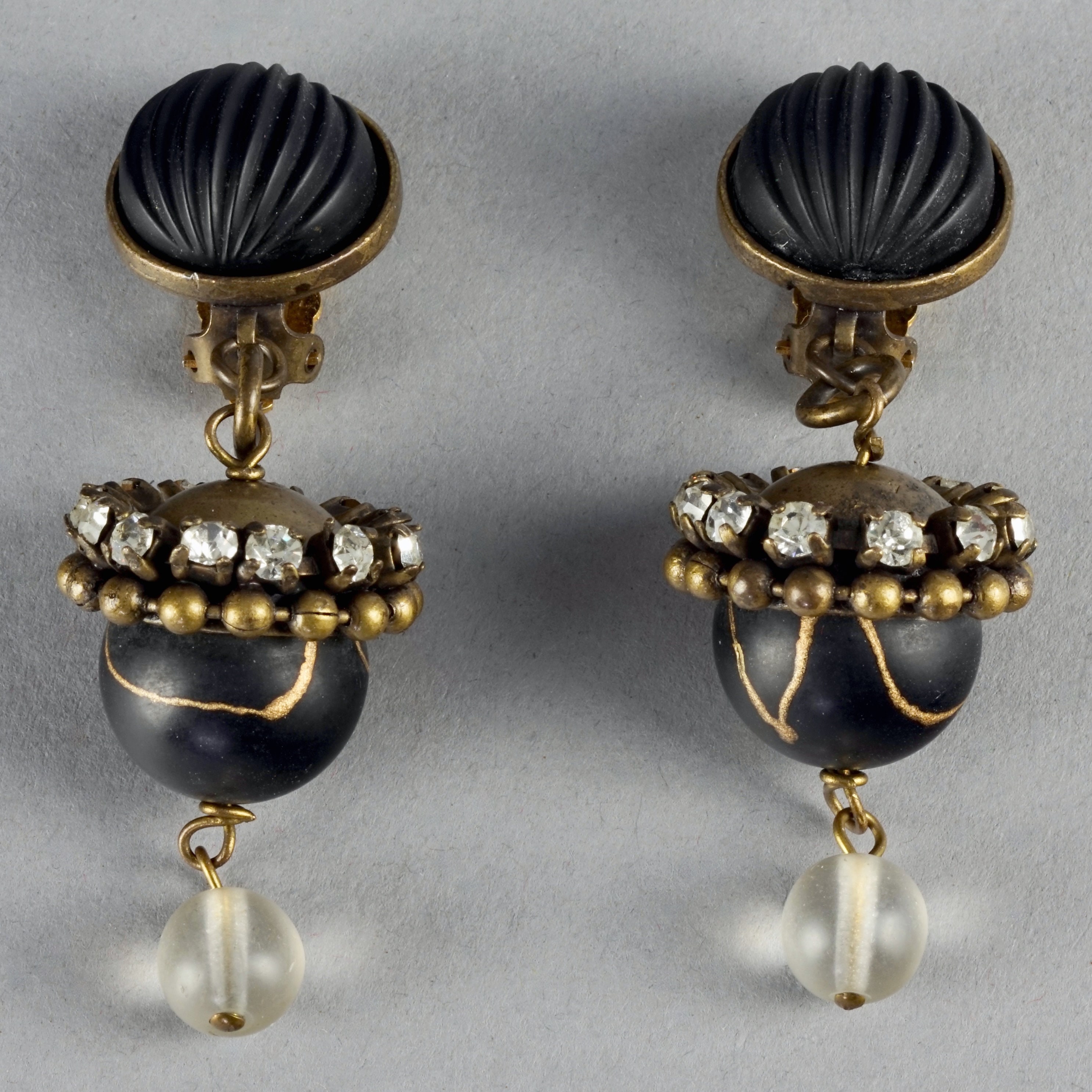 Boucles D'oreilles Vintage Courrèges - Turquoise Et Doré - Fermoir Dormeuse - Occasion