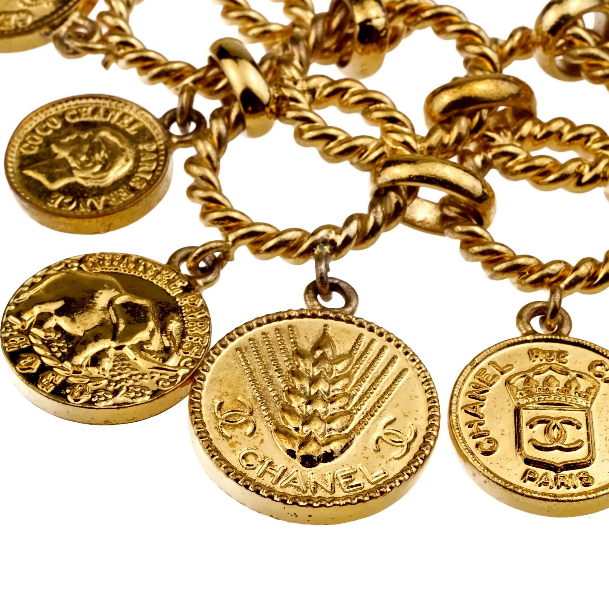 Vintage ICONIC CHANEL Logo Coin Medallion Charm Hoop Chain Vintage ICONIC CHANEL Logo Coin Medallion Charm Hoop Chain