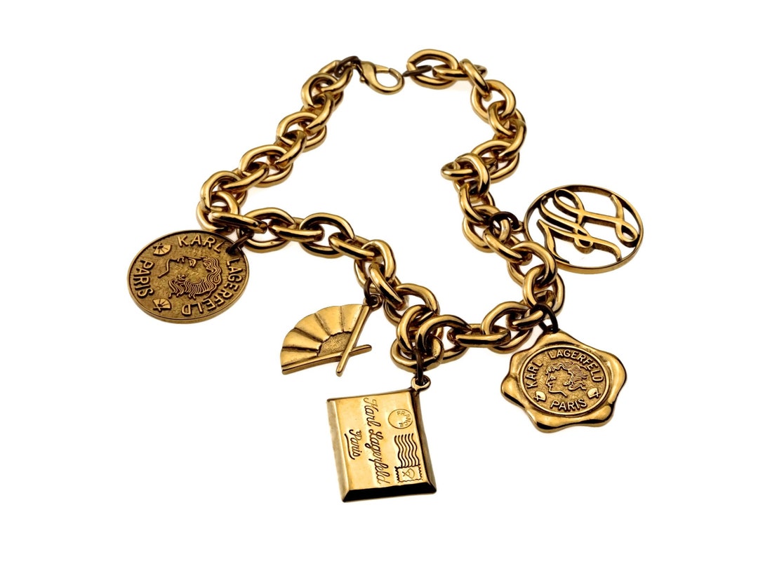 アクセサリー KARL LAGERFELD coin charm gold bracelet Vintage Karl Lagerfeld Large Signature 