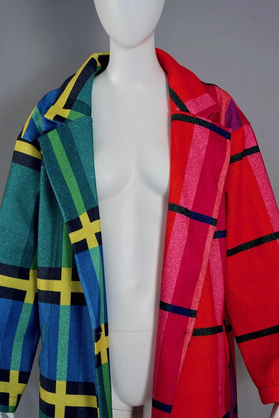 Vintage Bold Multicolour Plaid Patchwork Coat - image 8