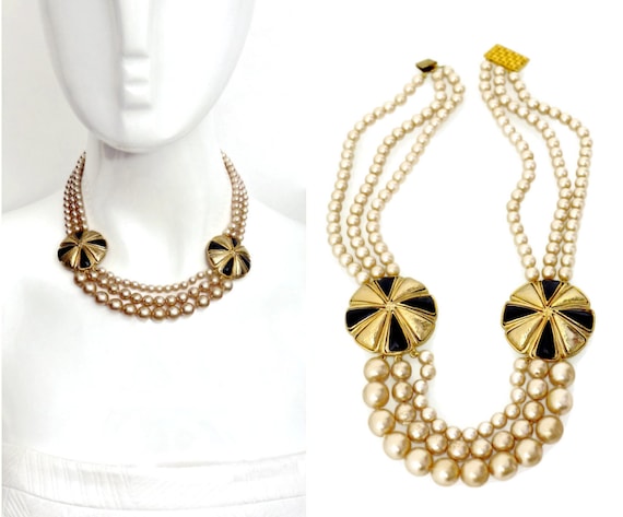 Vintage Balenciaga Tiered Pearl Disc Necklace