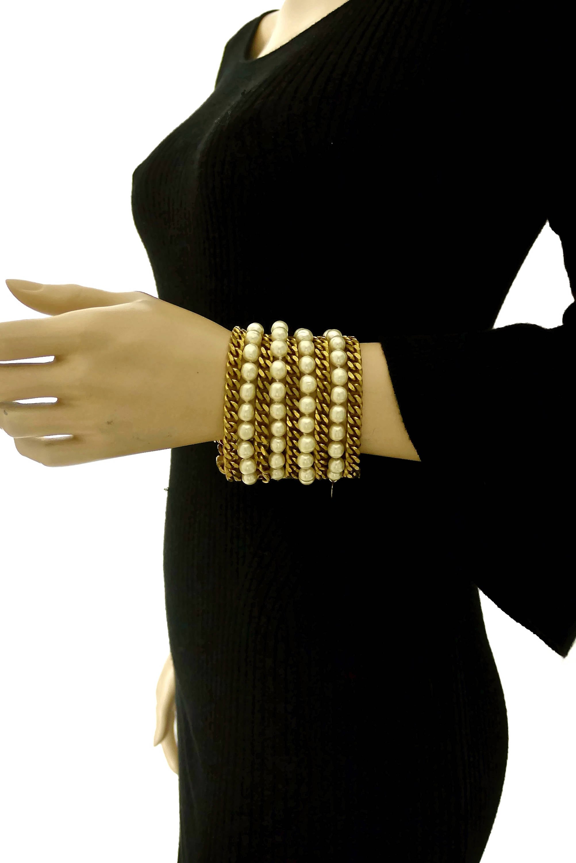 Vintage CHANEL Pearl Chain 9 Multistrand Wide Bracelet - Etsy