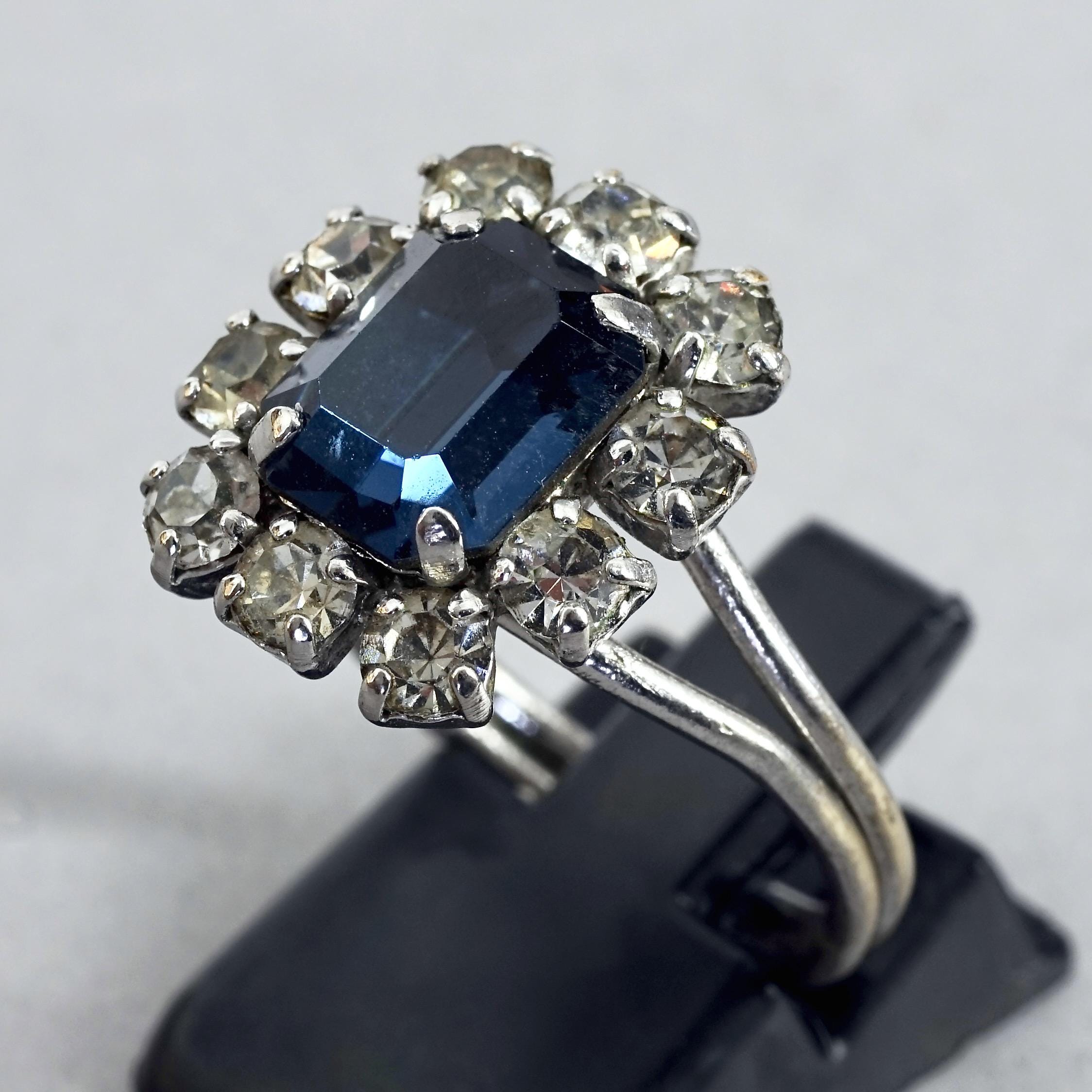 Vintage 1968 CHRISTIAN DIOR Blue Sapphire Rhinestone Ring - Etsy